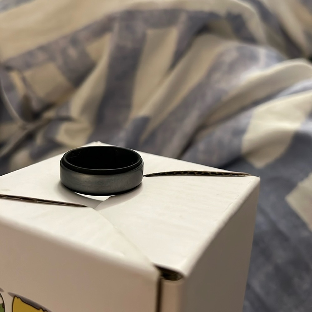 Silver and black silicone ring